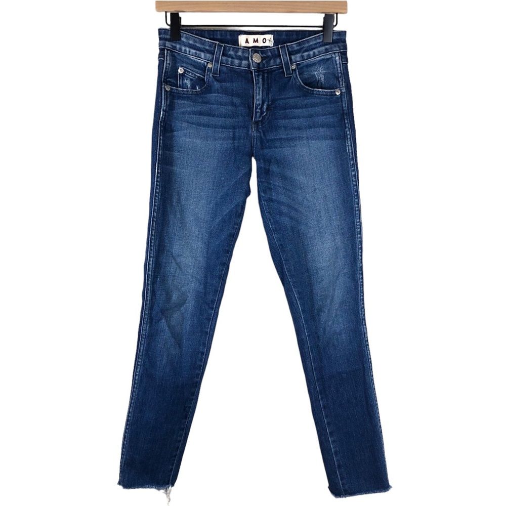 Amo Stix Crop Raw Hem Jeans In Sweet Heart Medium Wash Size 25